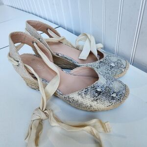 Bandolino Womens Nettie Raffia Wedge Platform Heel Wrap Sandals US 6.5M reptile